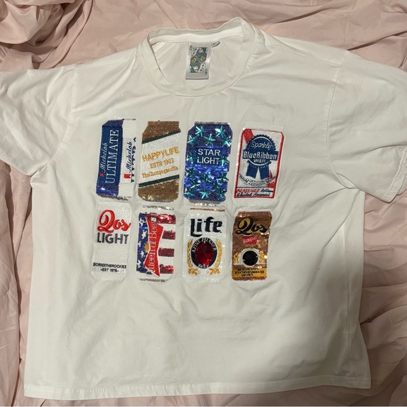 QUEEN OF SPARKLES Tops - QUEEN OF SPARKLES White Sequin Can Top